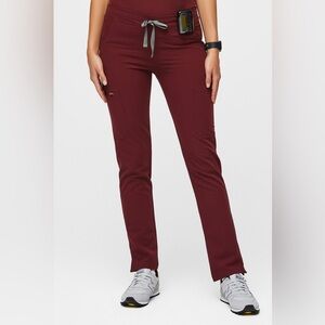 FIGS Yola Elastic Waistband Skinny Scrub Pants - Sz. Small Tall, Burgundy